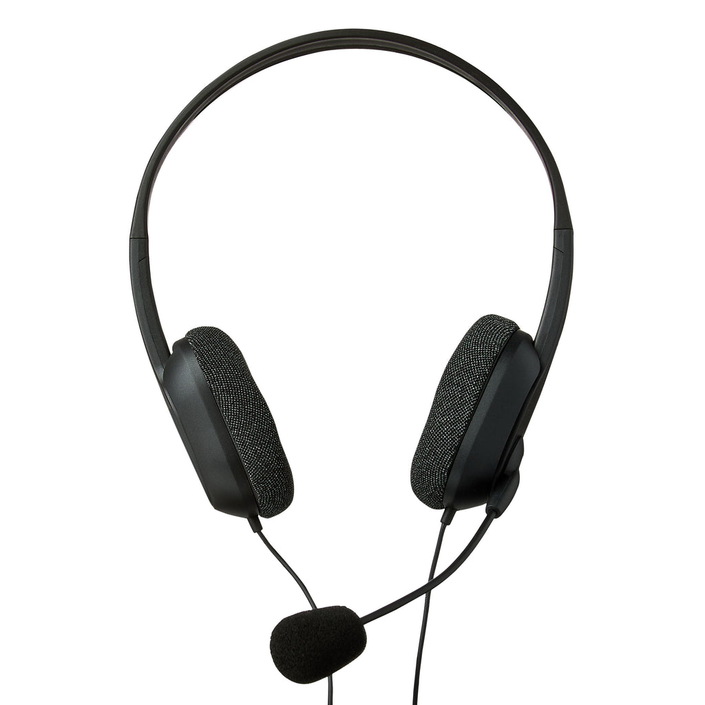 onn 3.5mm AUX Stereo Headset with Built-In Microphone, Black
