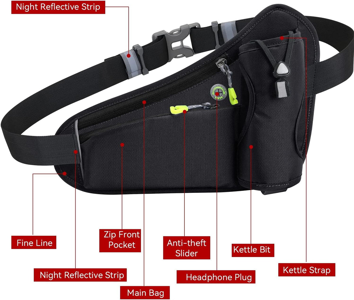 Running Belt Hydration Waist Pack with Water Bottle Holder for Men&Women Outdoor Sports (Black)