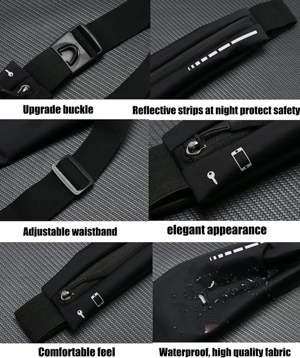 2 Pack Running Belt Slim Pack for Women Men, Phone Holder Runners Pouch Belt for Workout Jogging, Belt Running Gear Accessories, Black, Size, Fashion (Black)