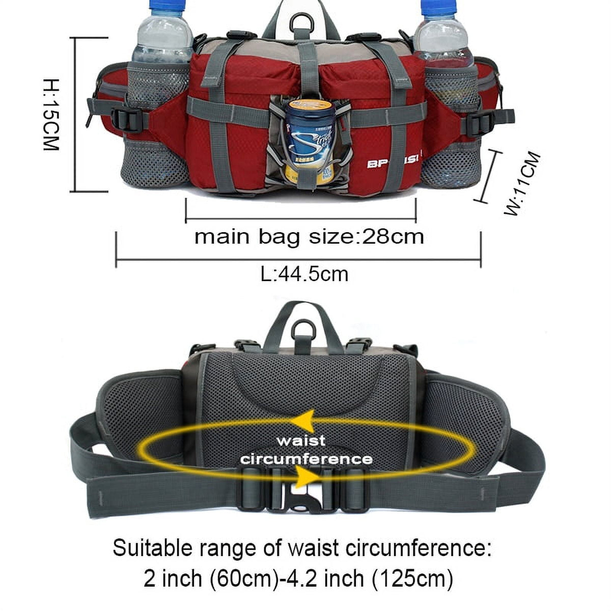 Running Bags Outdoor Fanny Pack Hiking Camping Biking Waterproof Waist Pack 2 Water Bottle Holder Sports Bag for Women Men Black