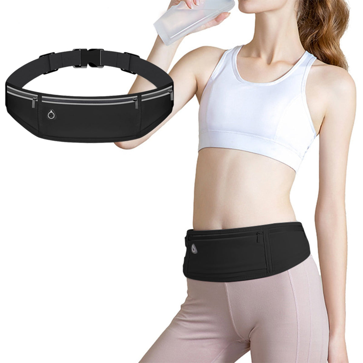 Harlier Slim Running Belt for Women Men-Runners, Phone Holder Fanny Pack, Adjustable Bounce Free Waist Pouch bag for Workout, Money Belt, Run Gear Accessories - Black