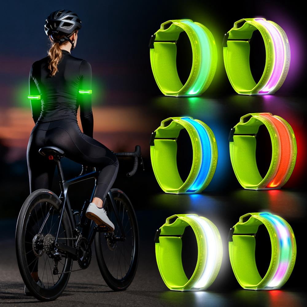 Rechargeable LED Armband 2-Pack, Running Lights for Runners, Light Up Arm Bands for Walking Running, Reflective Running Gear for Night Safety,6 Colors & 3 Modes & Adjustable Wristbands