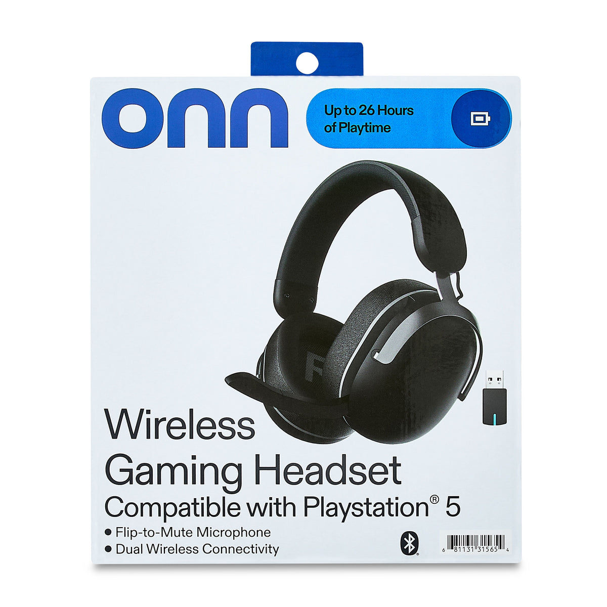 onn Wireless Gaming Headset Compatible with PlayStation 5, Bluetooth/2.4GHz, Black