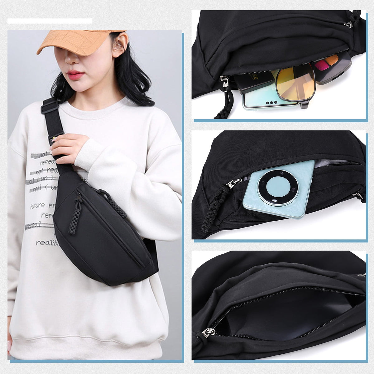 Bocaoying 2 Pack Fanny Pack for Women, Lightweight Waist Bag with 2 Smooth Zipper Pockets, Adjustable Water Resistant Sports Bum Bag for Outdoors Sports Travel Hiking Running