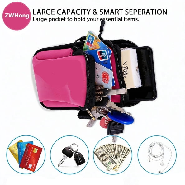 ZWHong Running Phone Holder, Universal Phone Armband for iPhone & Samsung, Workout Phone Holder with Arm Band, Secure Running Armband for Men & Women, Gym Exercise Phone Sleeve（black）