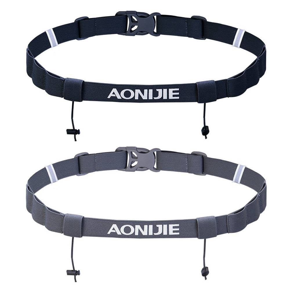 AONIJIE 2Pcs Triathlon Running Race Number Belt Adjustable Bib Holder with 6 Energy Gel Loops, Black