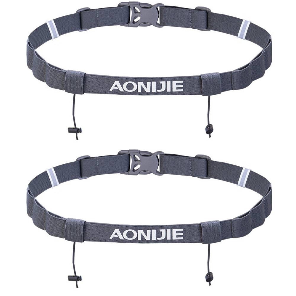 AONIJIE 2Pcs Triathlon Running Race Number Belt Adjustable Bib Holder with 6 Energy Gel Loops, Black