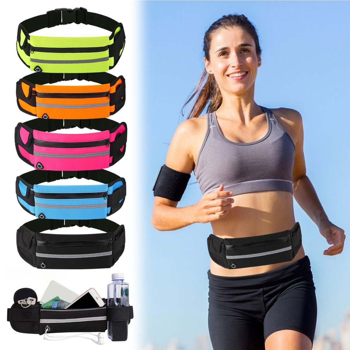 Waterproof Running Sports Waist Pack – Shockproof Fitness Mobile Phone Bag, Outdoor Cycling and Running Waist Bag, Water Bottle Holder, Outdoor Sports Accessory