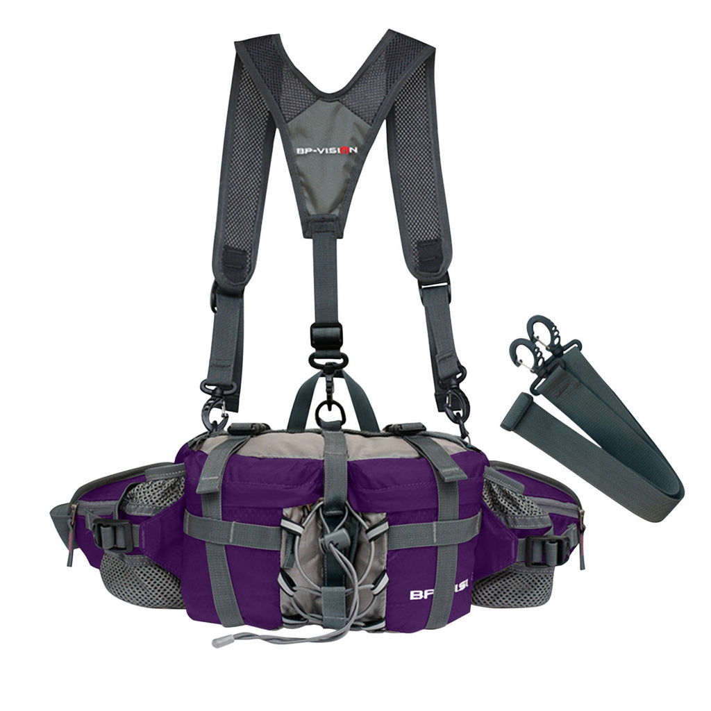 PATLOLLAV Hiking Fanny Pack with Water Bottle Holder,Double Shoulder Straps, Hiking Essentials for Men Women Waterproof Outdoor Waist Bag, Lumbar Backpack for Fishing Hunting Running Sports