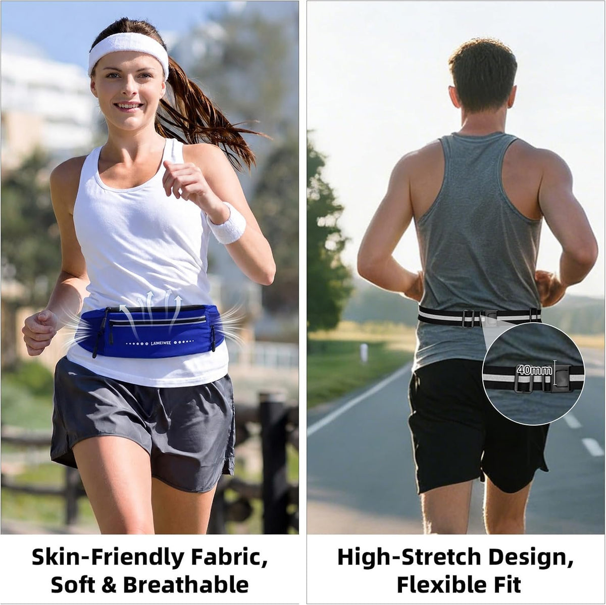 Lightweight Running Belt, Water-Resistant Pack for Women & Men, 4-Zone Organization Fits Up to 7" Phone, Reflective Strips Design for , Jogging, Hiking, Commuting