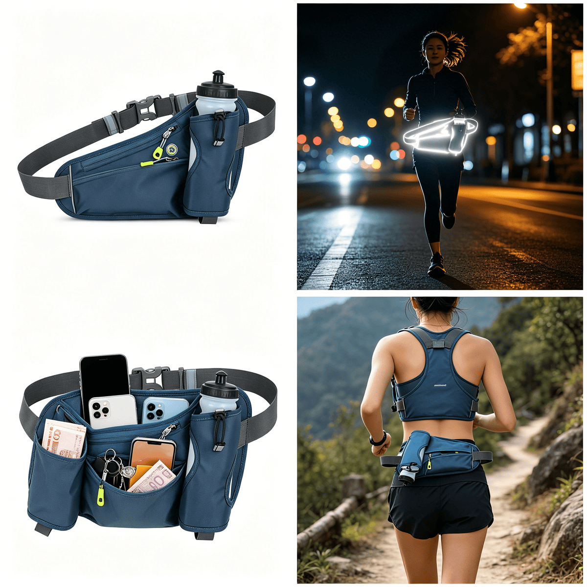 DESIGNICE 2026 New Running Belt Adjustable Fit Running Accessories Reflective Safety Tumbler Holder Dark Gray for Jogging Walking Cycling Fitness Outdoor Activities Night Runs Commuting