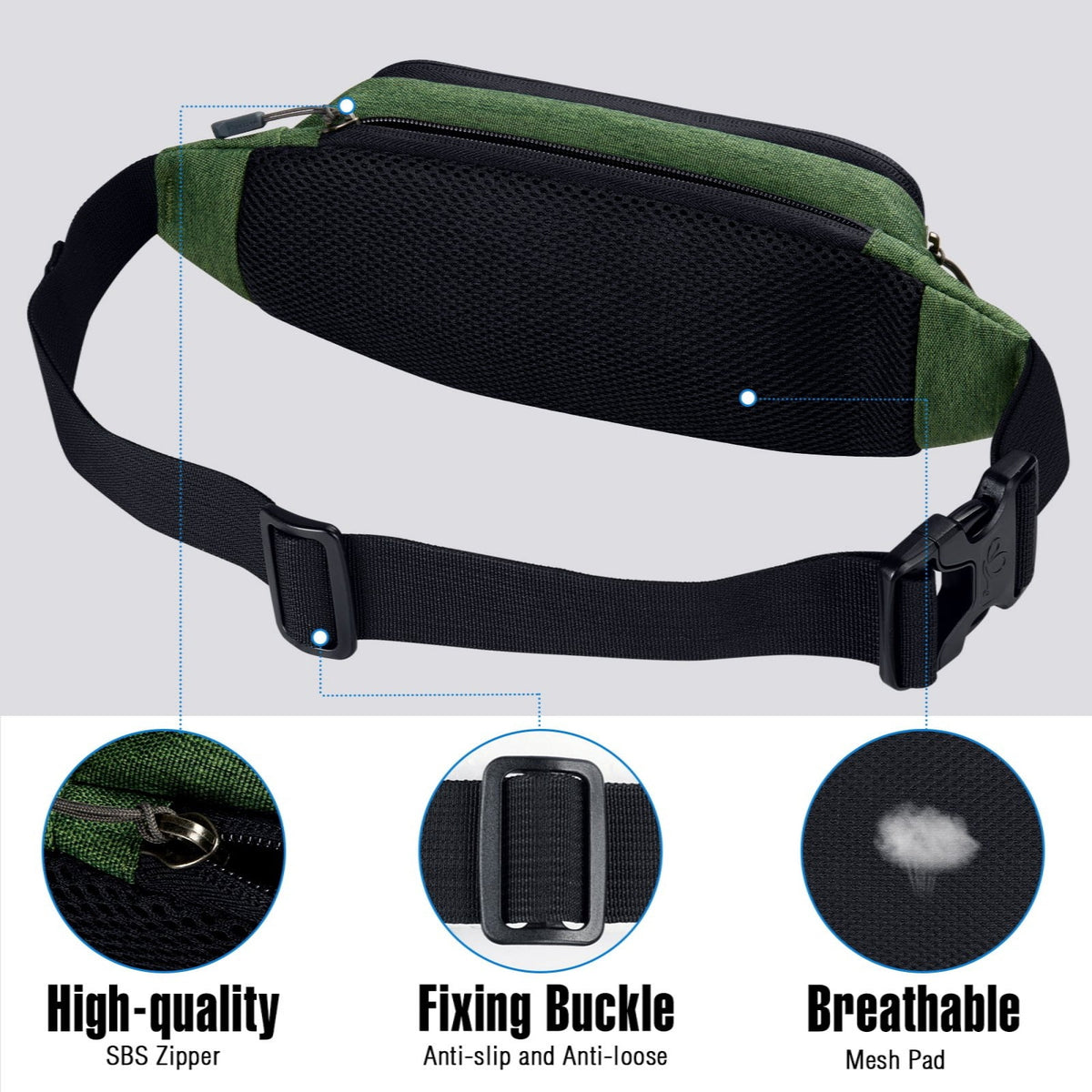 WATERFLY Unisex Lightweight Running Hiking Jogging Nylon Fanny Pack Waist Bag-Dark Blue