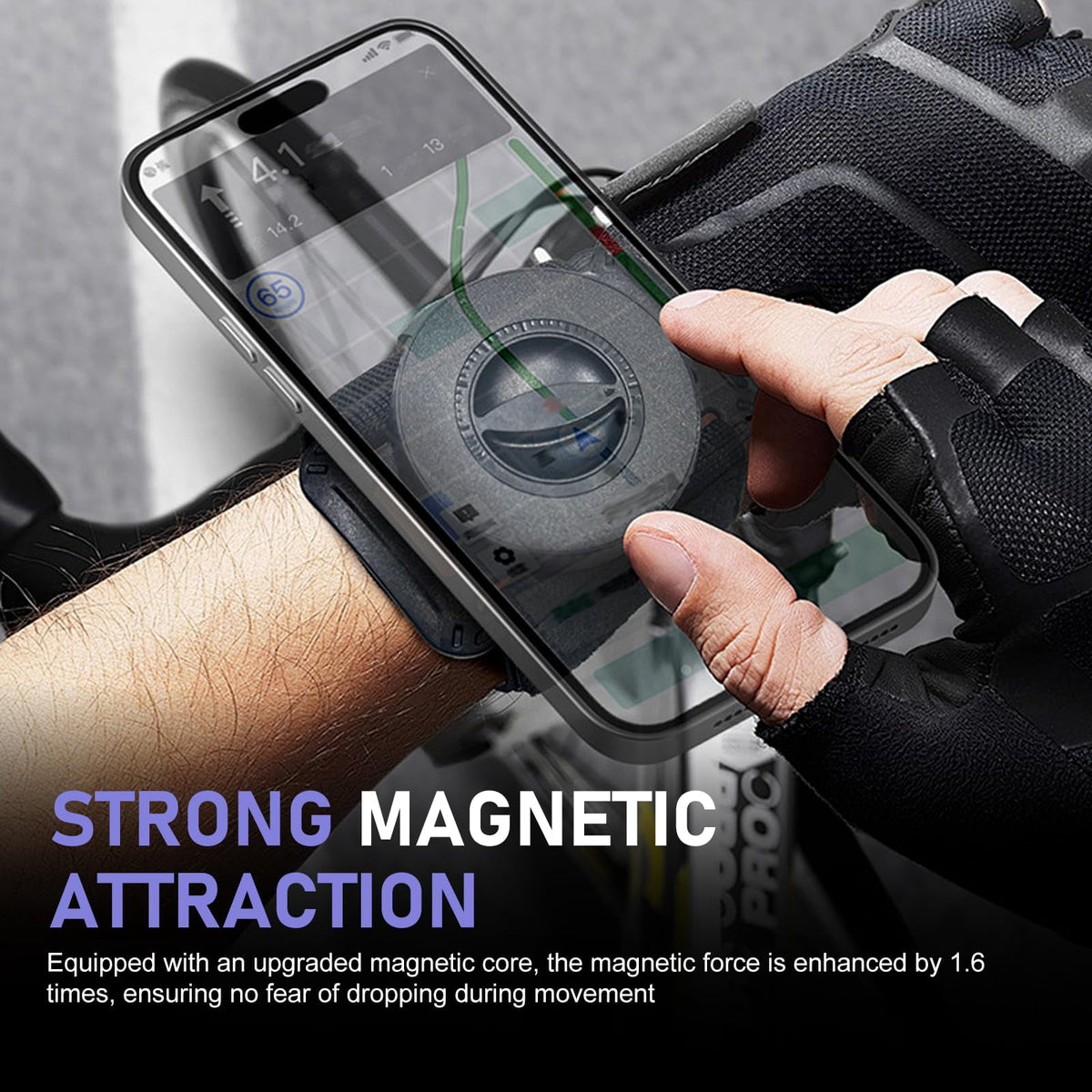 Magnetic Wristband Phone Holder for Running, Adjustable Sports Armband Cell Phone Holder, Hands-Free Phone Accessories Holder, for Biking Walking Selfies Videos Hiking Live Broadcast (Black)