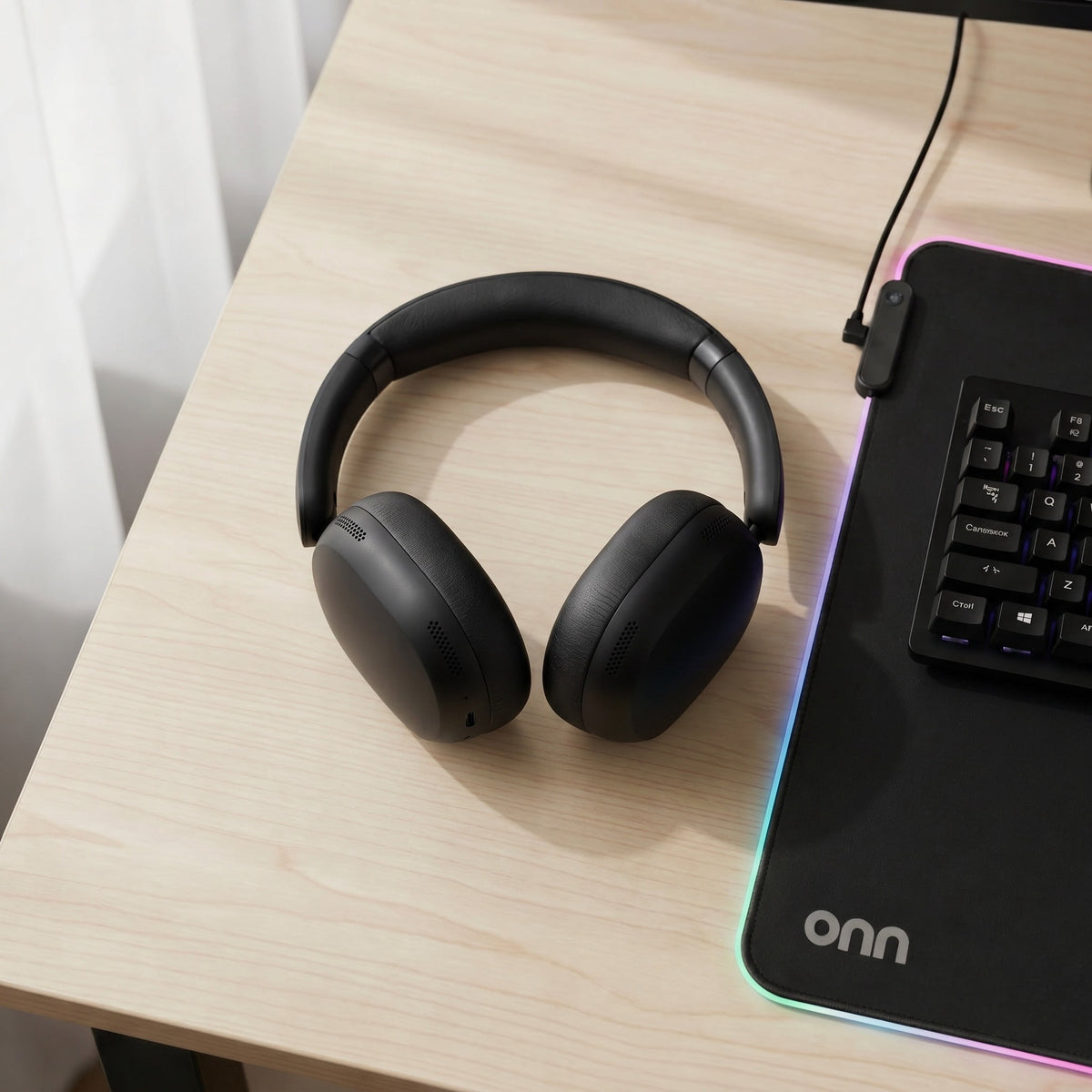 onn Hushbyte Wireless Over-Ear Headphones, Black