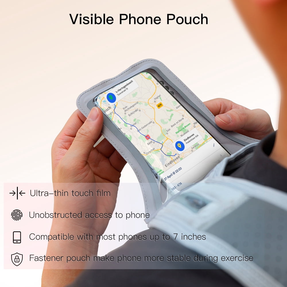Running Vest with Cellphone Holder, PORTHOLIC Reflective Warnwest with Visible Phone Pouch, Adjustable Waistband and Muti-pockets for Sport, Jogging, Cycling, Walk the dog(GARY)