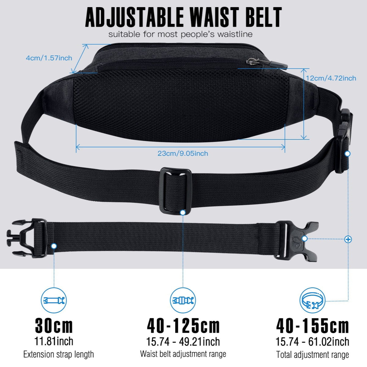WATERFLY Unisex Lightweight Running Hiking Jogging Nylon Fanny Pack Waist Bag-Dark Blue